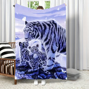 White Tiger Print Flannel Throw Blanket Quilted Soft Stain-Resistant Machine Washable All-Season