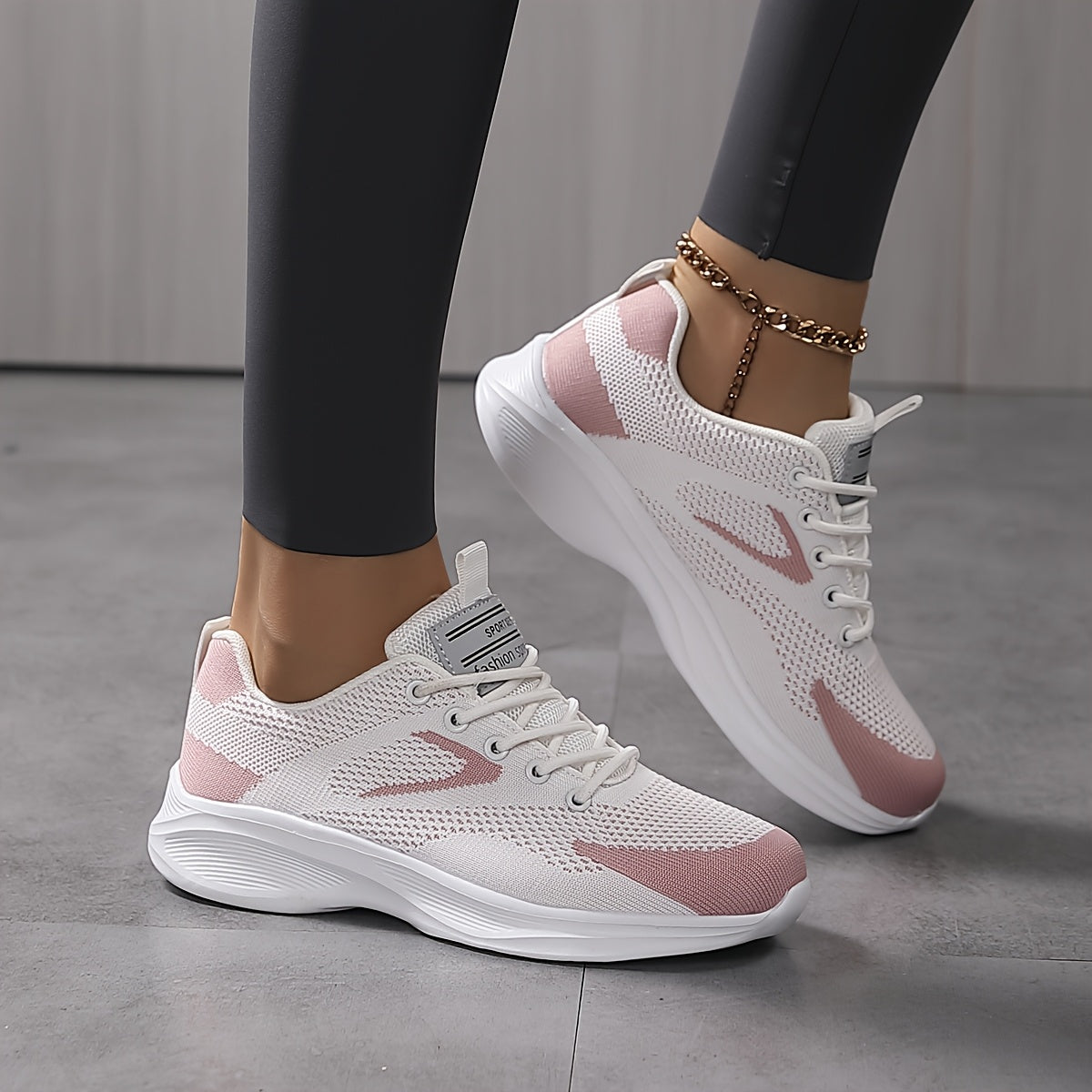 Women’s Breathable Mesh Casual Sneakers Lightweight Walking Shoes White Pink