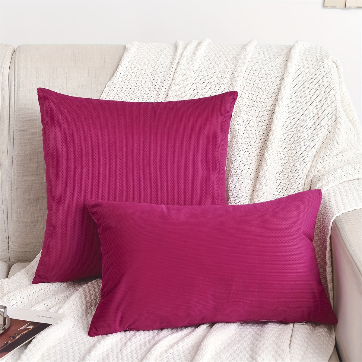 Striped Jacquard Flannel Throw Pillow Cover for Bedroom Living Room Sofa Decor