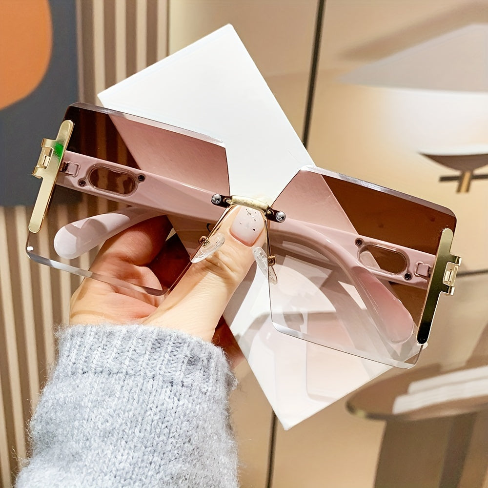 Oversized Square Rimless Sunglasses for Women and Men Summer Fashion Eyewear