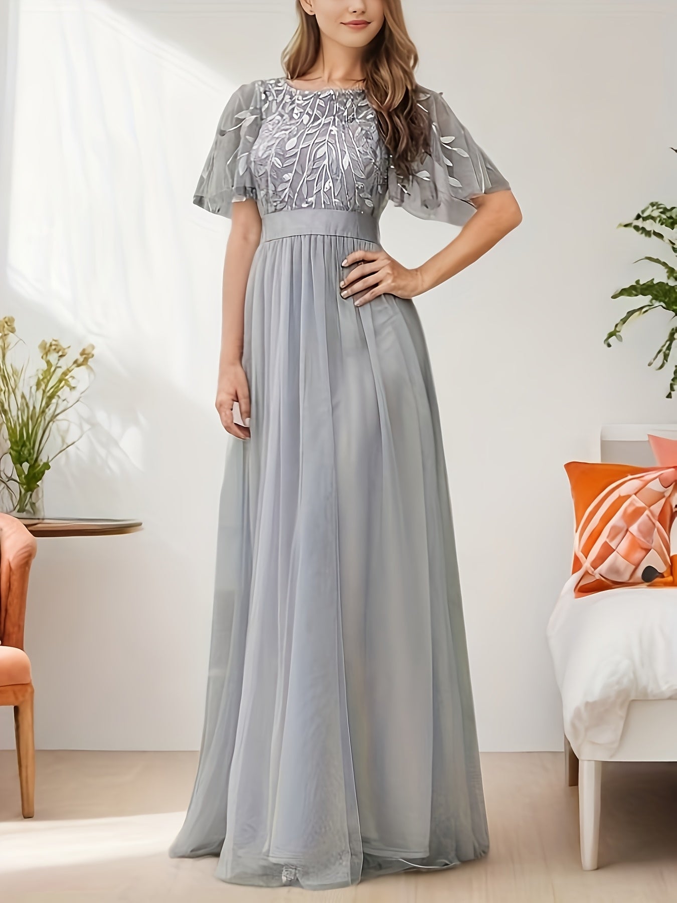 Plus Size Evening Gown A-Line Mesh Splicing for Banquets and Parties