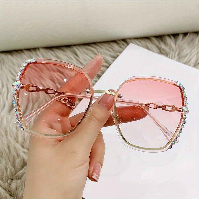 Large Cat Eye Gradient Lens Rhinestone Decor Sunglasses for Women Men Outdoor Beach