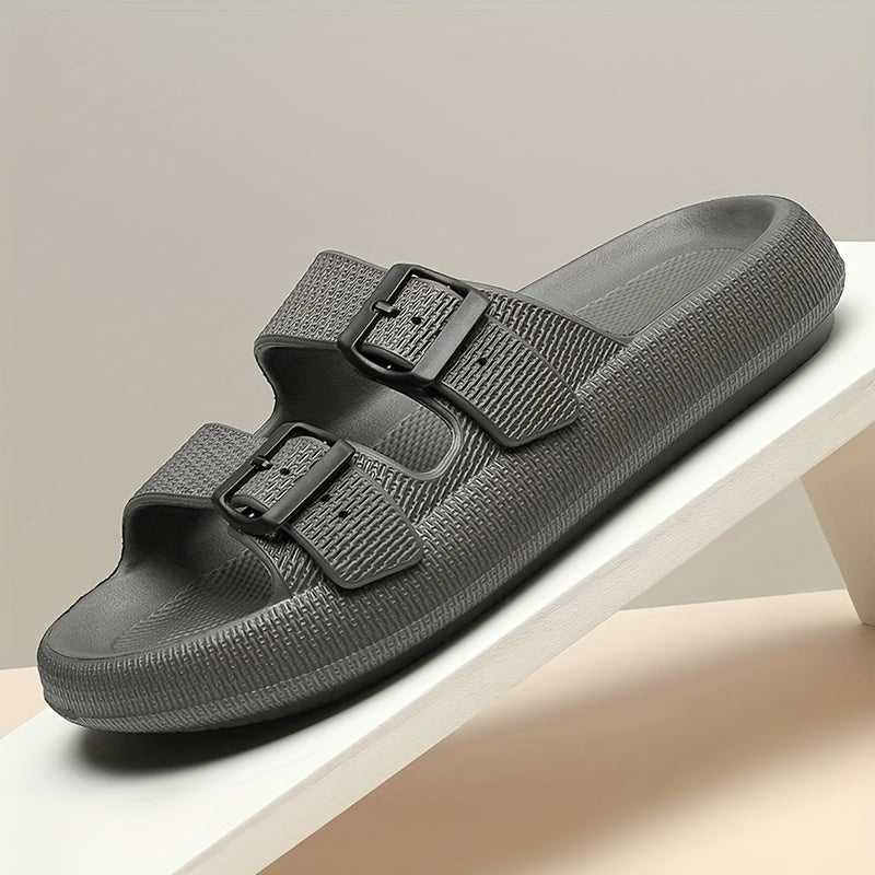 Men's Black EVA Slides with Buckle Non-Slip Casual Flat Sandals All-Season