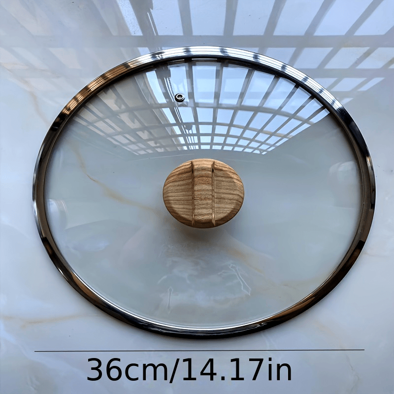 Large Tempered Glass Cookware Lid with Wooden Handle 36cm for Woks and Pans