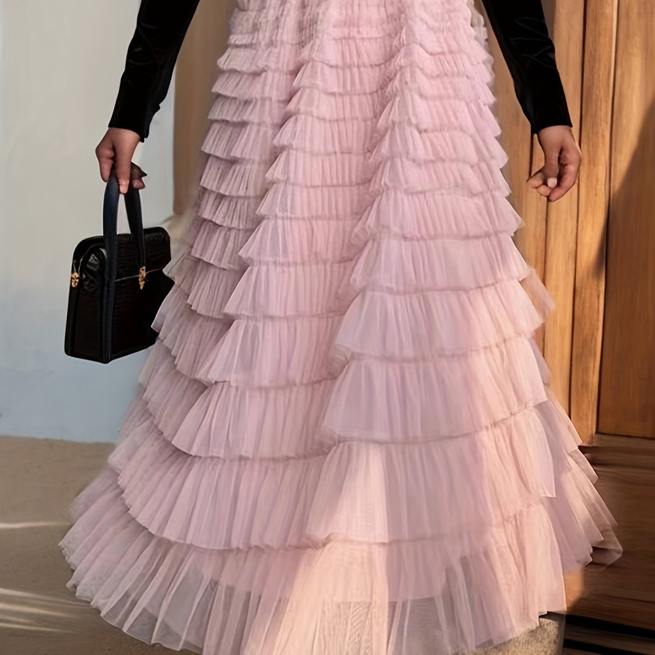 Women's Tiered Ruffle Tulle Skirt Solid Color Spring Summer Casual