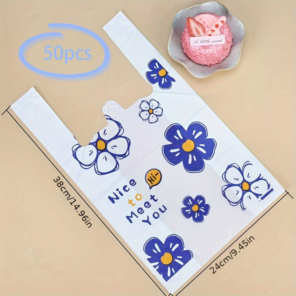 50 dona bardoshli plastmassa tote sumkalar, xarid qilish va sovg‘a qilish uchun