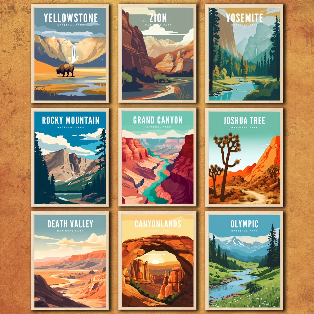 Set of 9 Large Modern Art Landscape Posters for National Parks A3 A4 A5 Frames Not Included