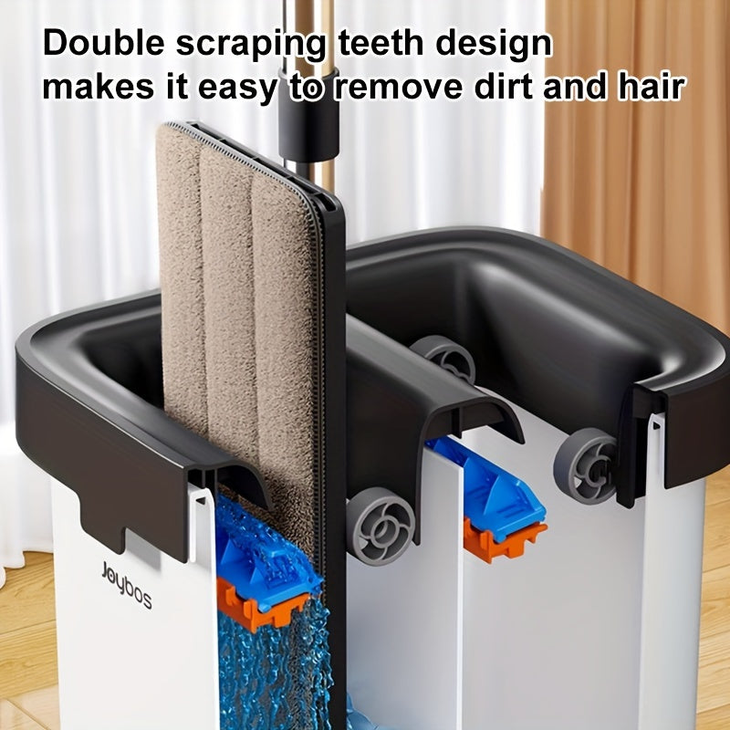 Ushbu tekis mop katta o'lchamda bo'lib, idish va qirqish bilan jihozlangan, qo'lsiz tozalash imkonini beradi. U ho'l va quruq tozalash vazifalariga mos keladi va to'rt ta mato bilan ta'minlangan. Uzunroq tutqich esa oson harakatlanishni ta'minlaydi.