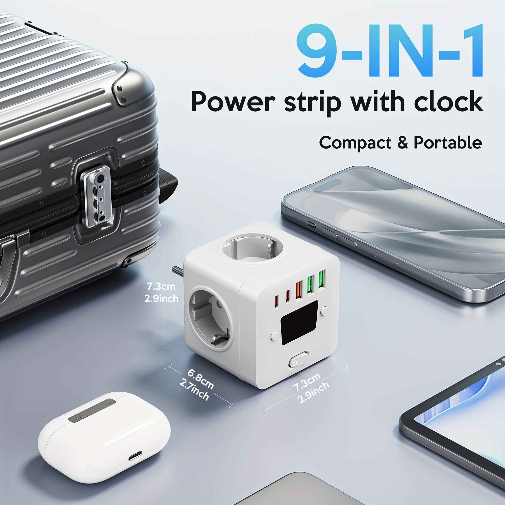 9-in-1 Cube Power Strip with USB Ports Surge Protection EU Plug 220-240V