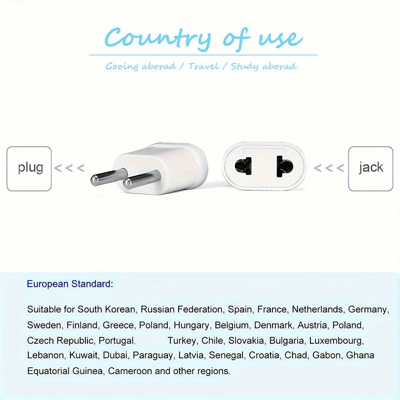 Adaptador de corriente de la UE para viajes, convertidor de enchufe de EE. UU. a UE con cargador y toma de corriente