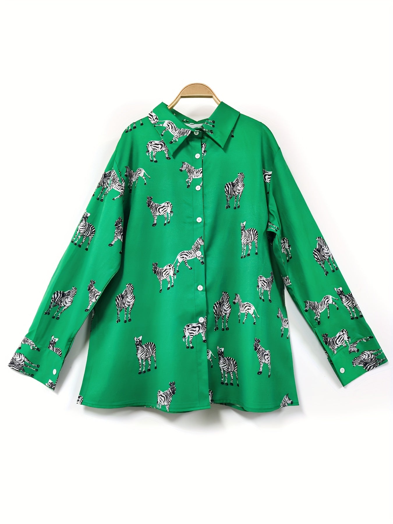 Blusa de poliéster de manga larga con estampado de animal y talla plus para mujer