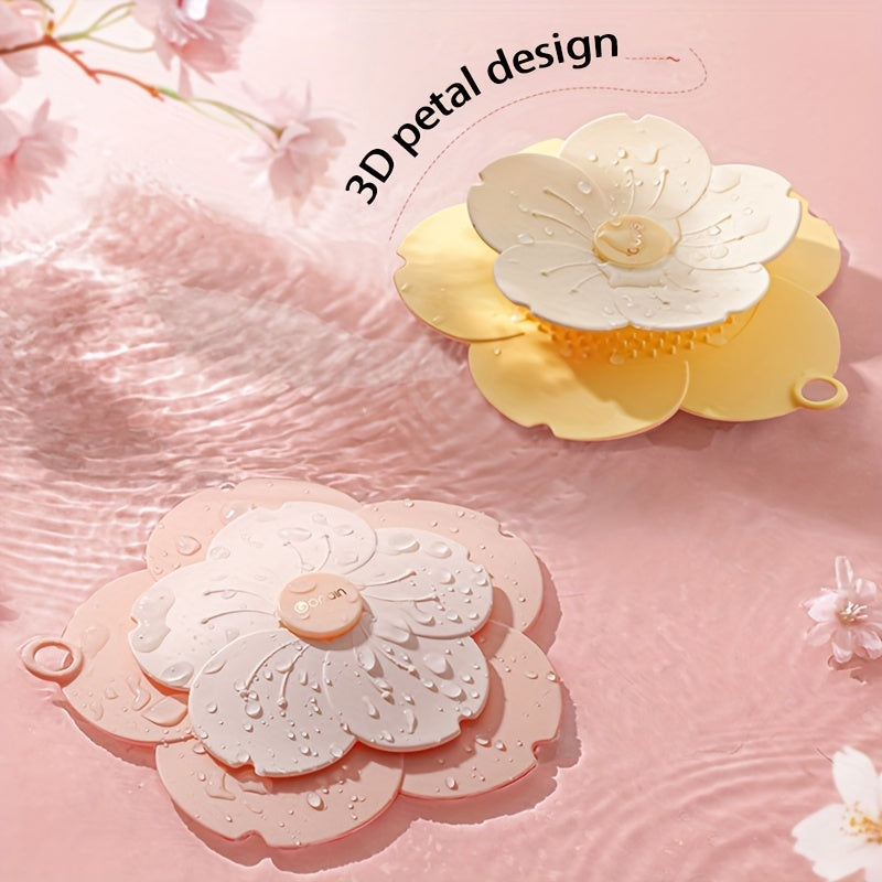 Cherry Blossom Shaped Drain Cover with Anti-Odor Seal and Hair Catcher for Bathroom