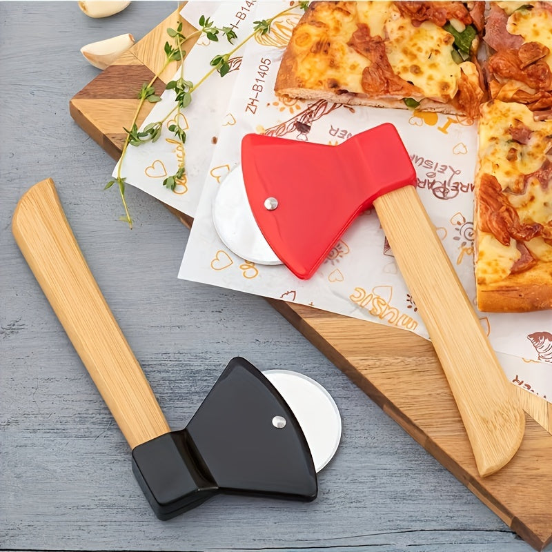 Stainless Steel Axe-Shaped Pizza Cutter 21cm with Bamboo Handle Kitchen Tool