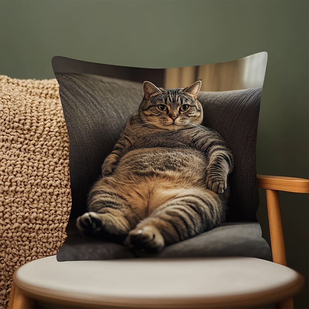 Contemporary Cat Print Throw Pillow Cover 45.72x45.72 cm Polyester Zipper Closure Decorative Cushion Case for Home Bedroom