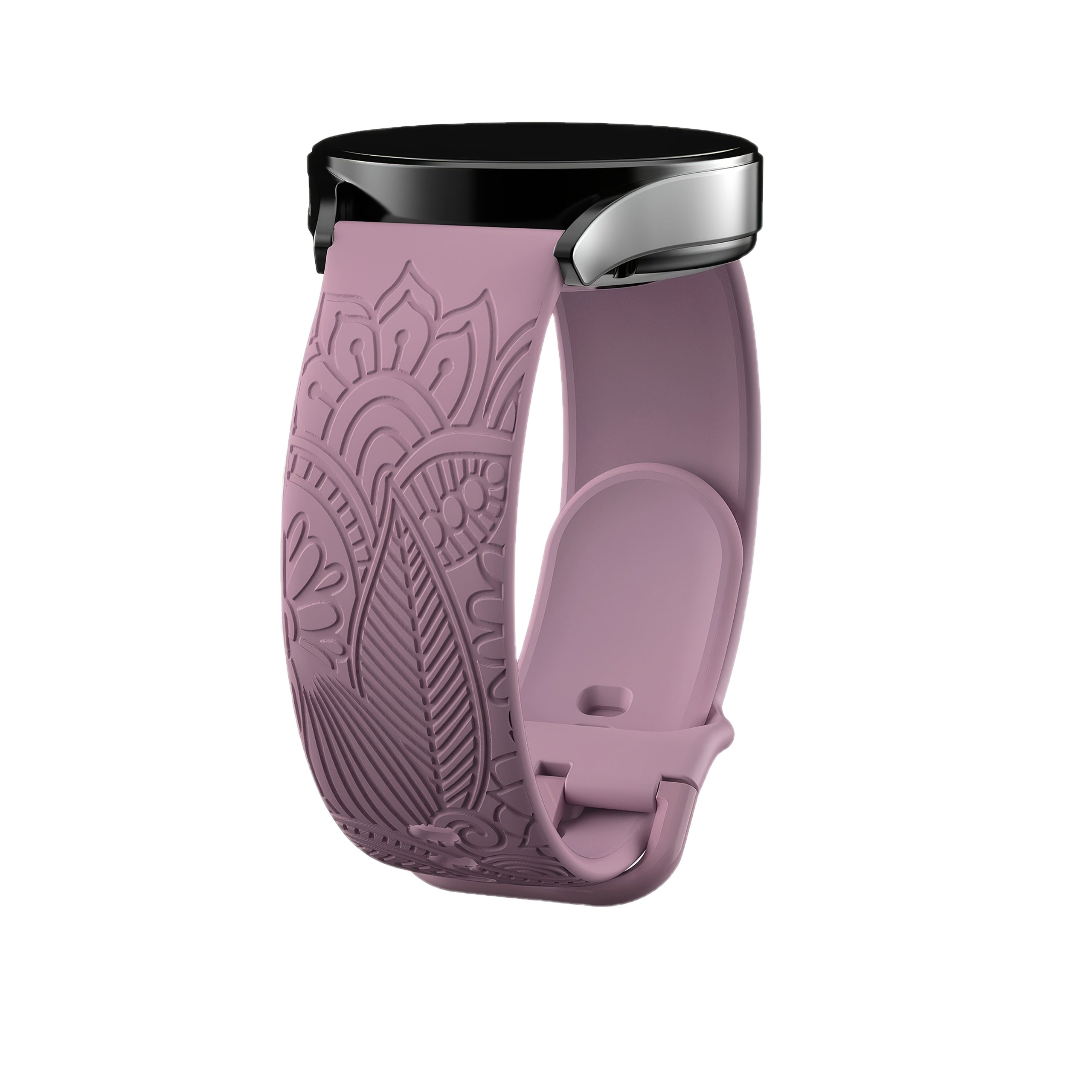Engraved Floral Print Silicone Watch Band 1.78cm Wide Flexible Durable Replacement Strap