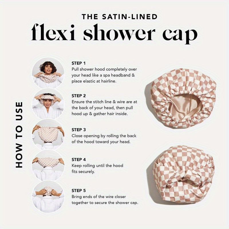 Satin Shower Cap Adjustable Hair Protection Durable Waterproof Cap