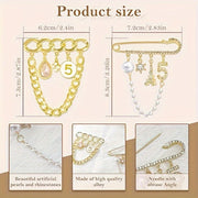 Ikkita vintage raqam 5 yelka pinlari, rhinestone kristallari bilan bezatilgan, zamonaviy zanjir bilan - kiyimlaringizga jozibador va noyob qo'shimcha.