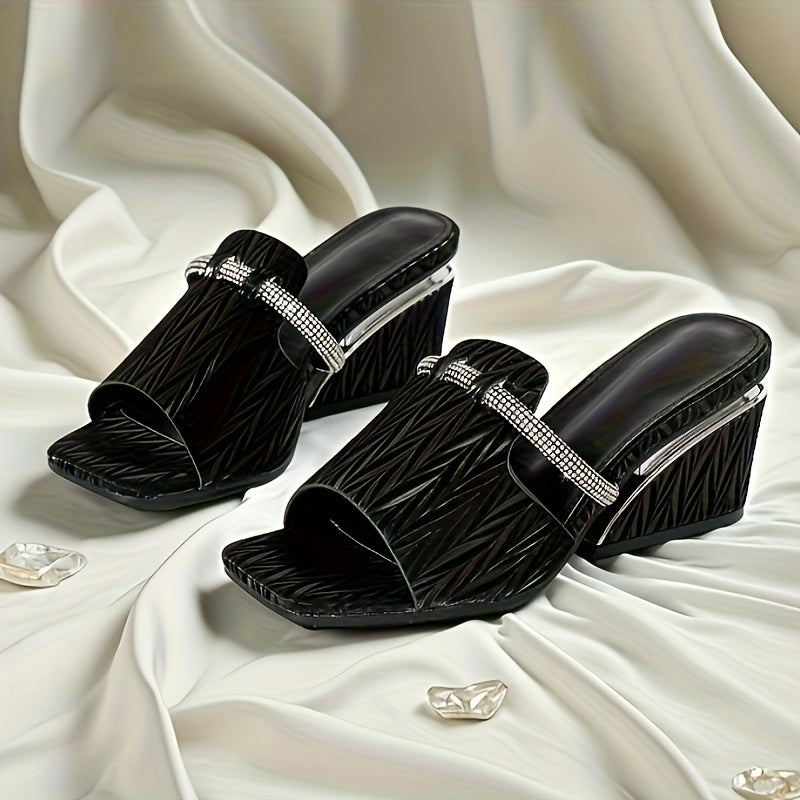 Women’s Glittery Rhinestone Platform Sandals Open-Toe Slip-On Shoes