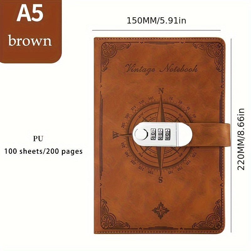 Vintage Style Leather Password Book with Lock and 200 Pages