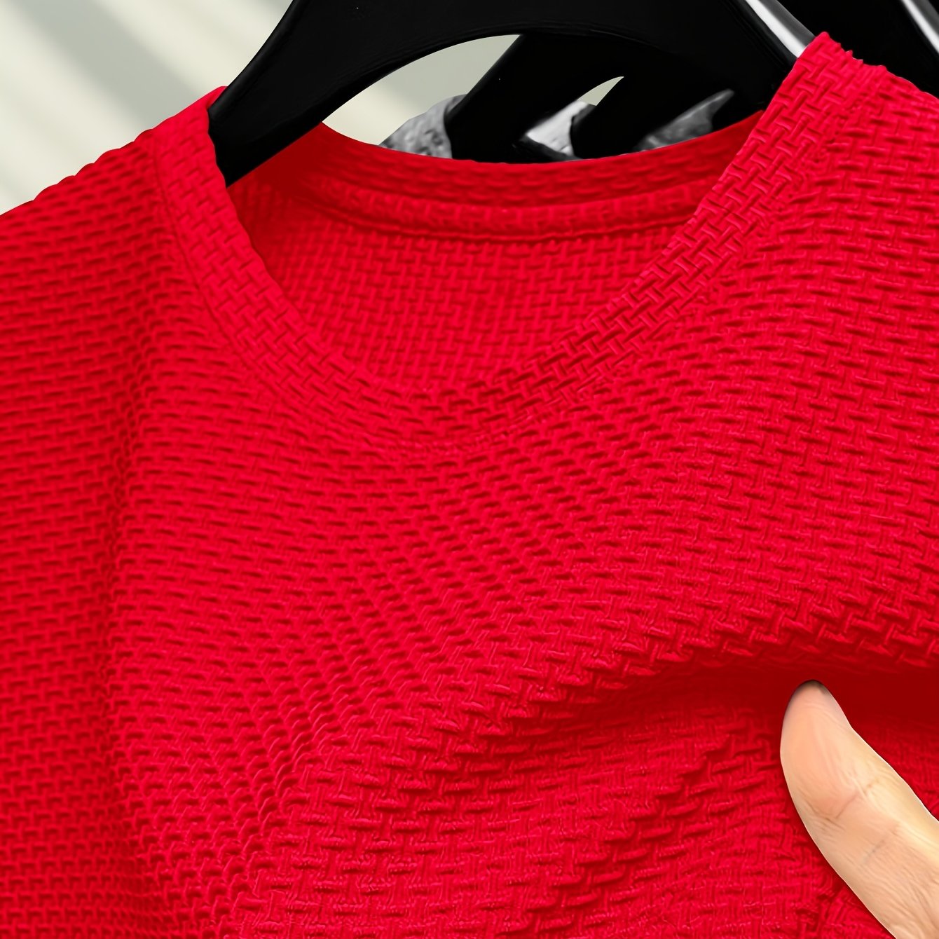 Men's Red Casual T-Shirt Nylon Spandex Crew Neck Summer Non-Stretch