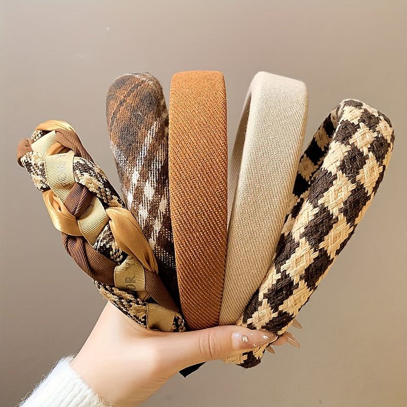 Ayollar uchun 5 ta keng mato bilan toʻqilgan va bir xil rangli soch taqishlari toʻplami, kuz qish sovgʻasi