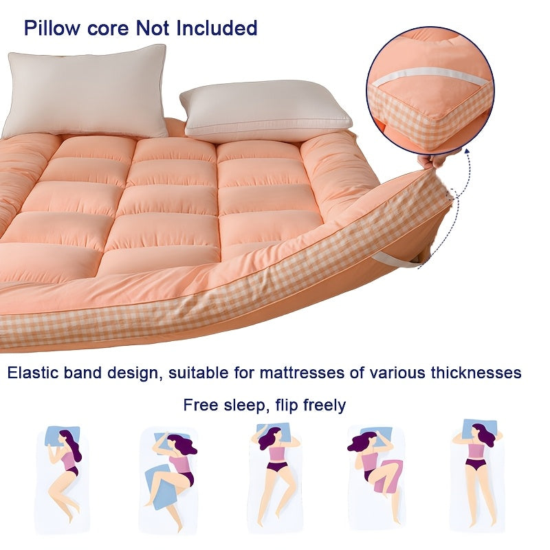 Full Size Japanese Floor Mattress with Thick Fluffy Padding Blue Foldable Tatami Cushion for Camping Dormitory Guest