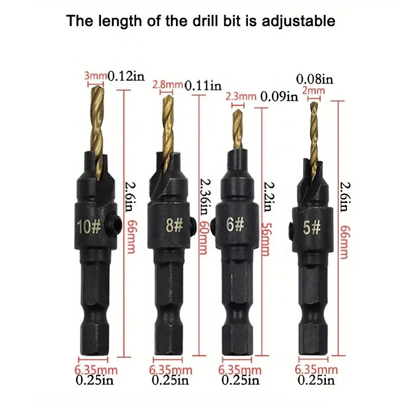 Woodworking Countersink Drill Bit Set 4/5pcs Hex Shank for Woodworking