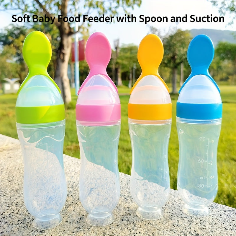 Baby Food Feeder Set with Silicone Bottles Spoons Suction and Rice Paste Spoon
