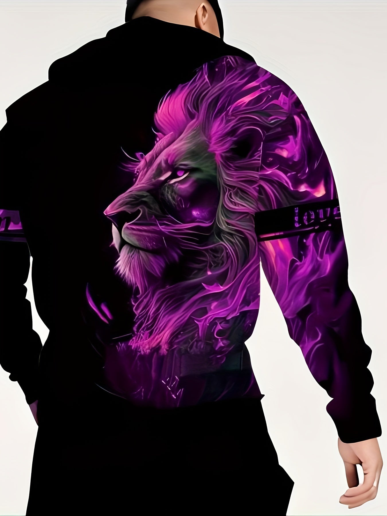 Plus Size Men's Hoodie and Sweatpants Set with Glow Lion Print for Fall Winter