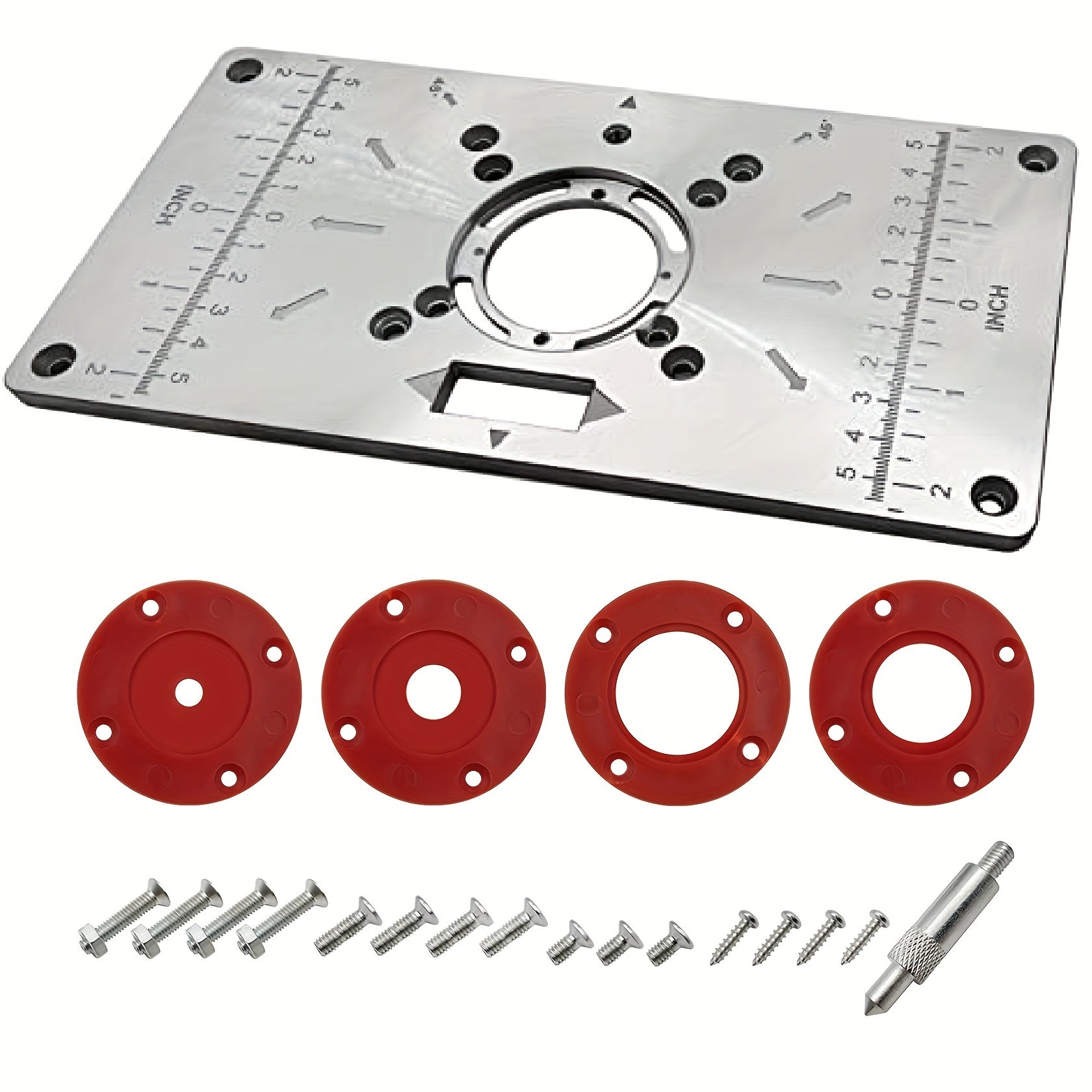 Aluminum Router Table Insert Plate for Woodworking Benches with 4 Rings