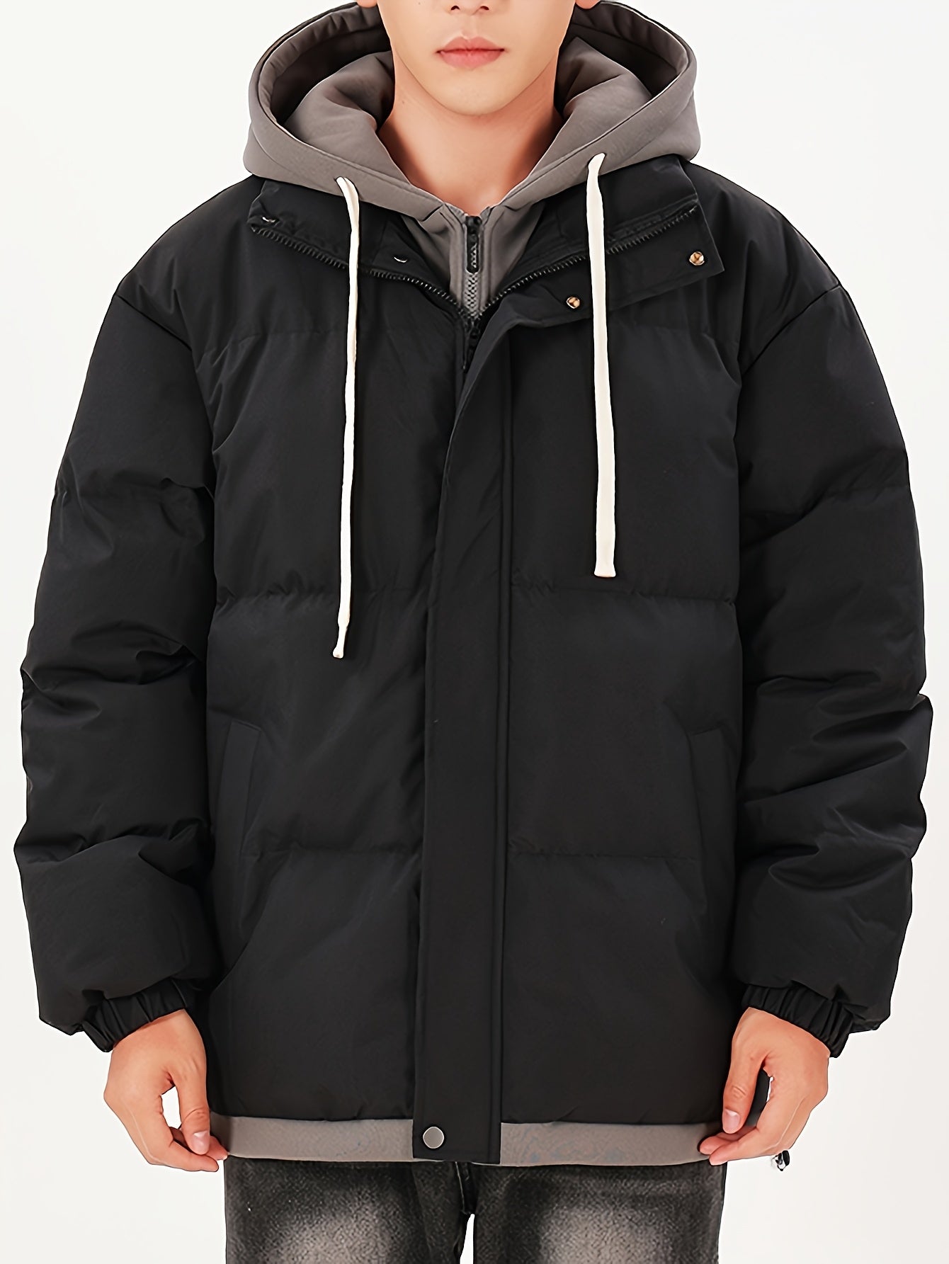 Men's Color-Blocked Hooded Jacket Polyester Casual Outerwear