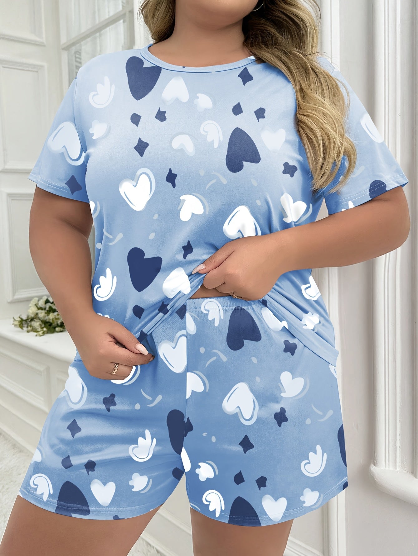 Plus Size Women's Cotton Heart Print Loungewear Pajama Set