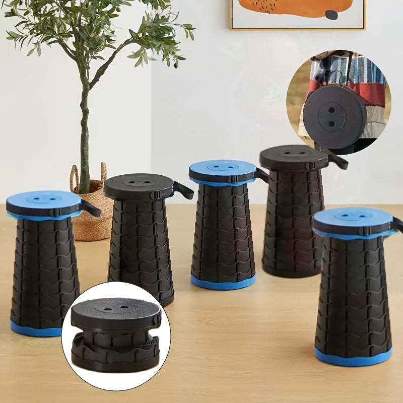Taburete telescópico plegable portátil negro azul altura ajustable ligero para acampar y senderismo
