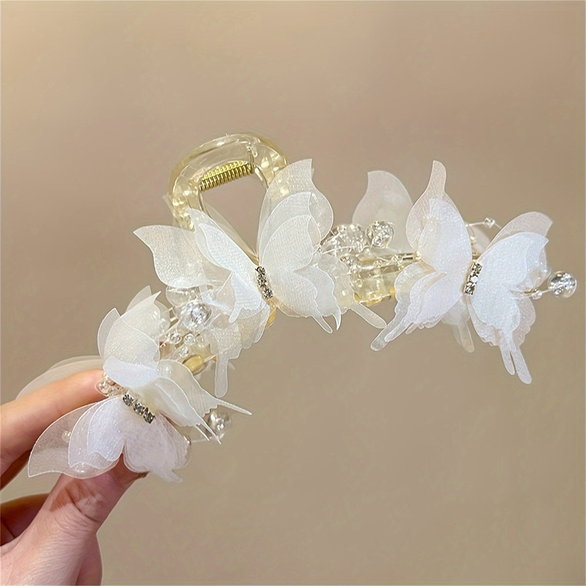 Large Gold Butterfly Hair Clip with Crystal Beads for Women and Girls