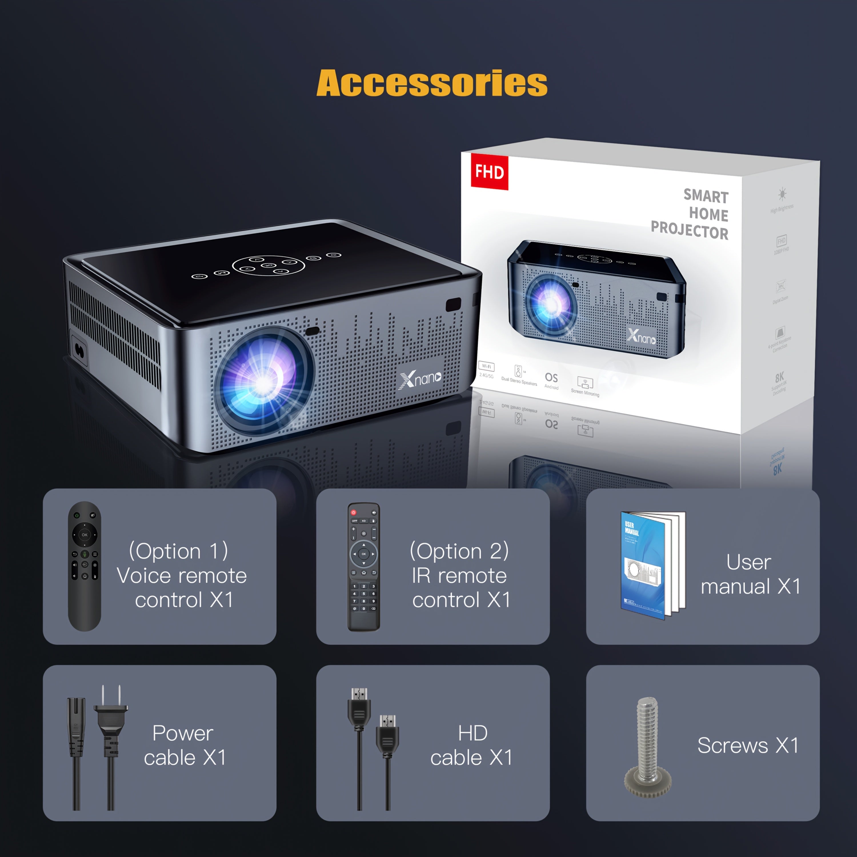 Проектор домашнего кинотеатра 8K, 12000 люмен, Android 9, WiFi, голосовое управление