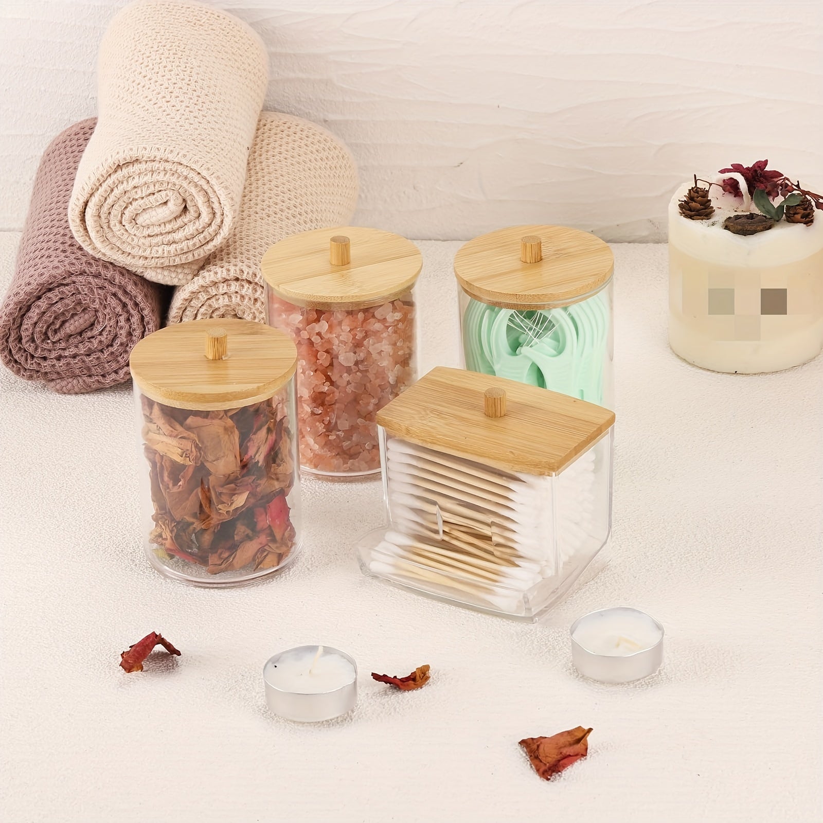 Conjunto moderno de organizador de baño con portacepillos espacioso y 4 frascos de farmacia elegantes