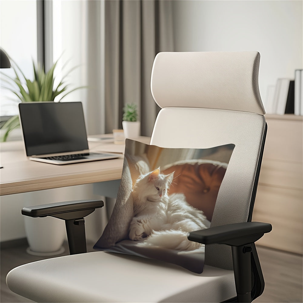 White Cat Print Cushion Cover Reversible Polyester Farmhouse Style Home Decor