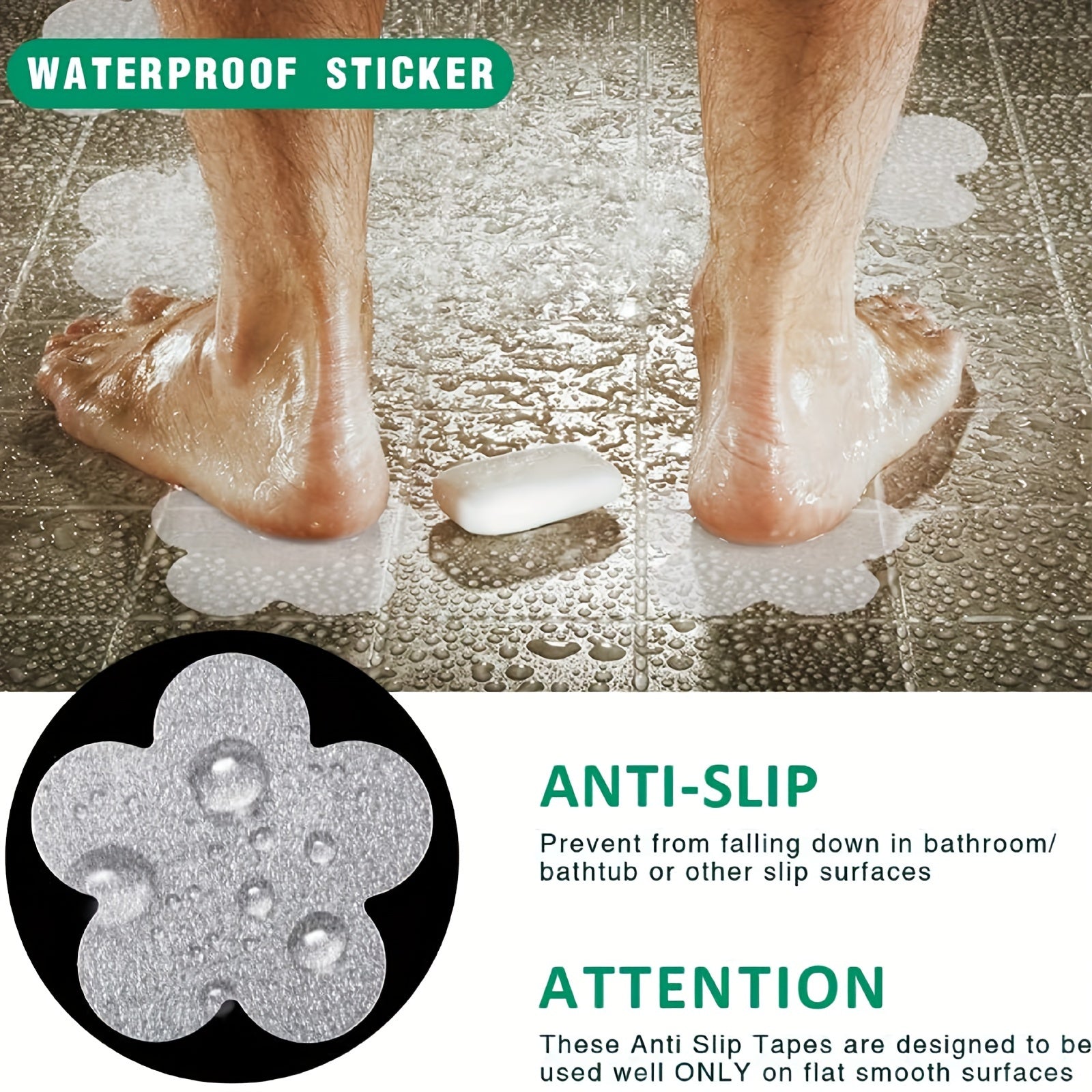 Set of 6 Non-Slip Bathroom Stickers for Tub and Shower Grip, Easy to Apply