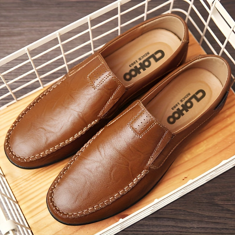 Men's Split Cow Leather Loafer Shoes with Rubber Sole for Office Casual Wear