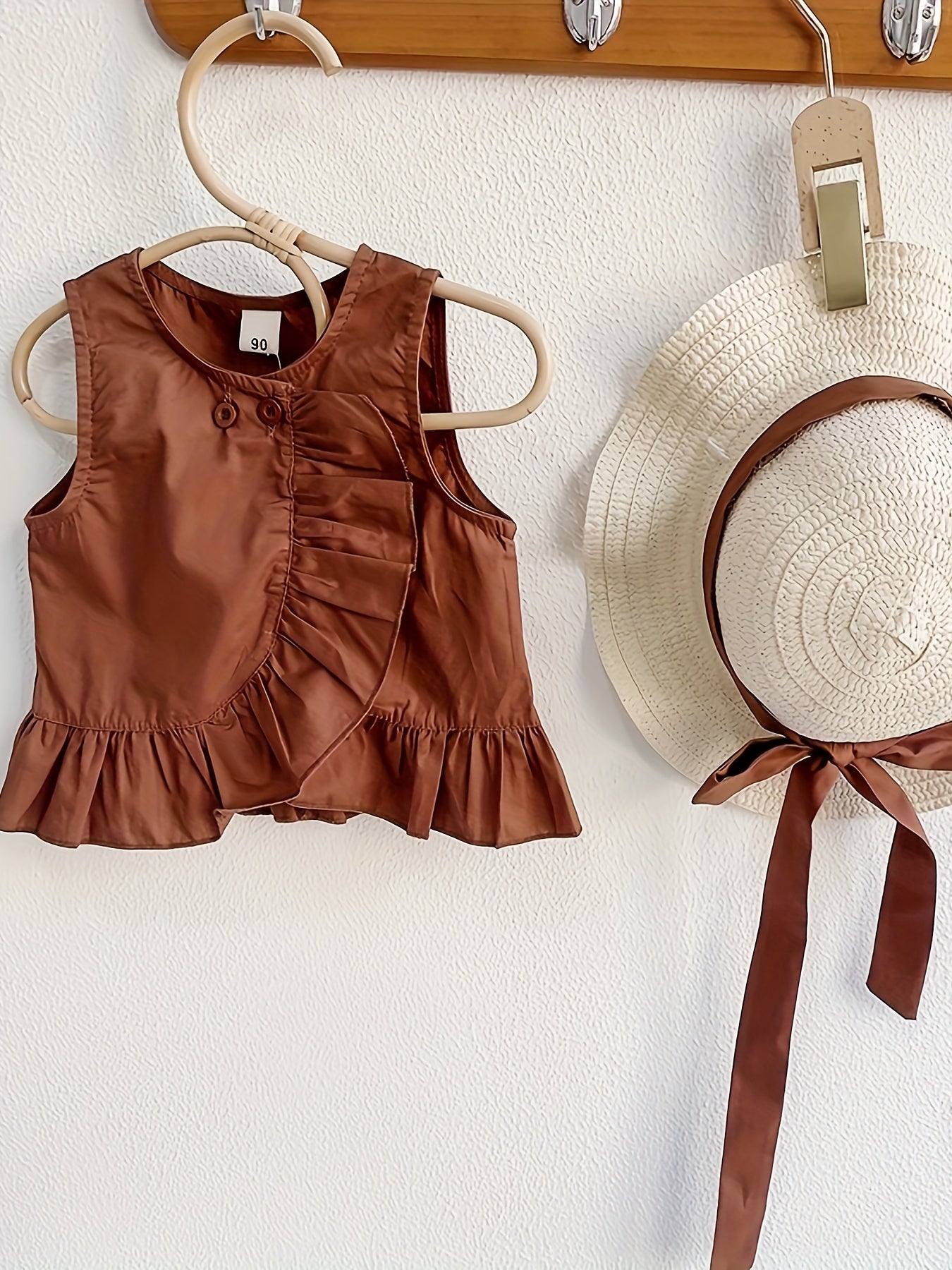 Girls Summer Sleeveless Doll Shirt and Wide Leg Pants Set