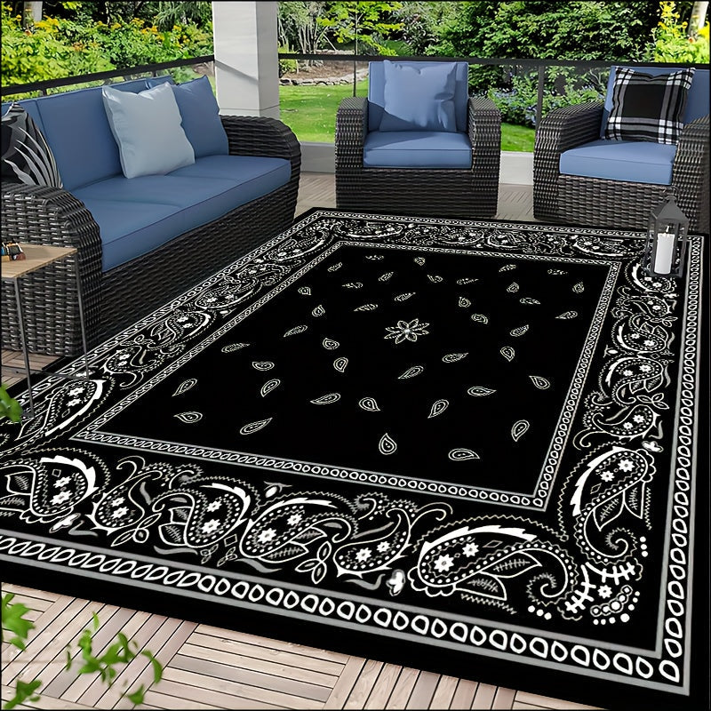 Paisley Design Waterproof Area Rug for Living Room and Patio Durable Tapestry