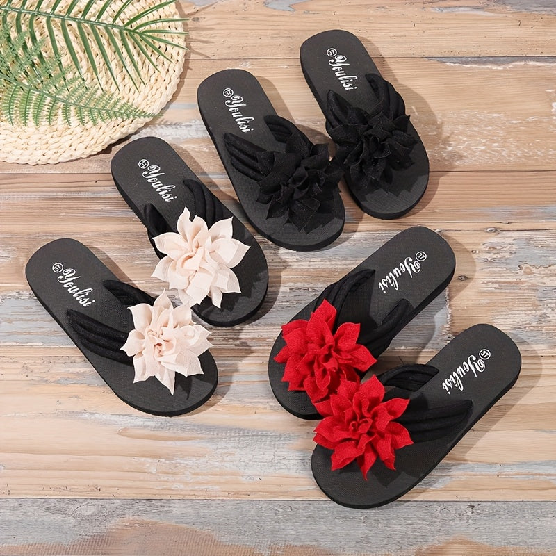 Women's Black Floral Slide Sandals with Open-Toe EVA Sole