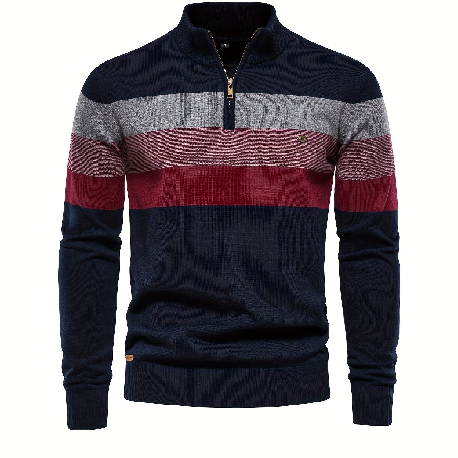 Men's Cotton Knit Color Block Half Zip V-Neck Sweater for Fall Winter