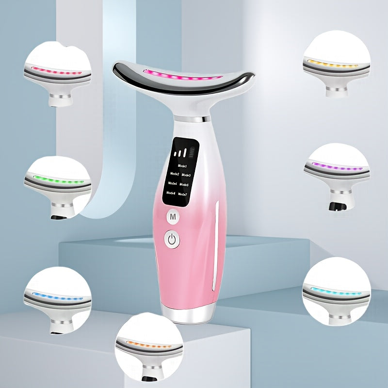 Electric Face and Neck Massager with 7 Modes Hot Compress Vibration Rechargeable