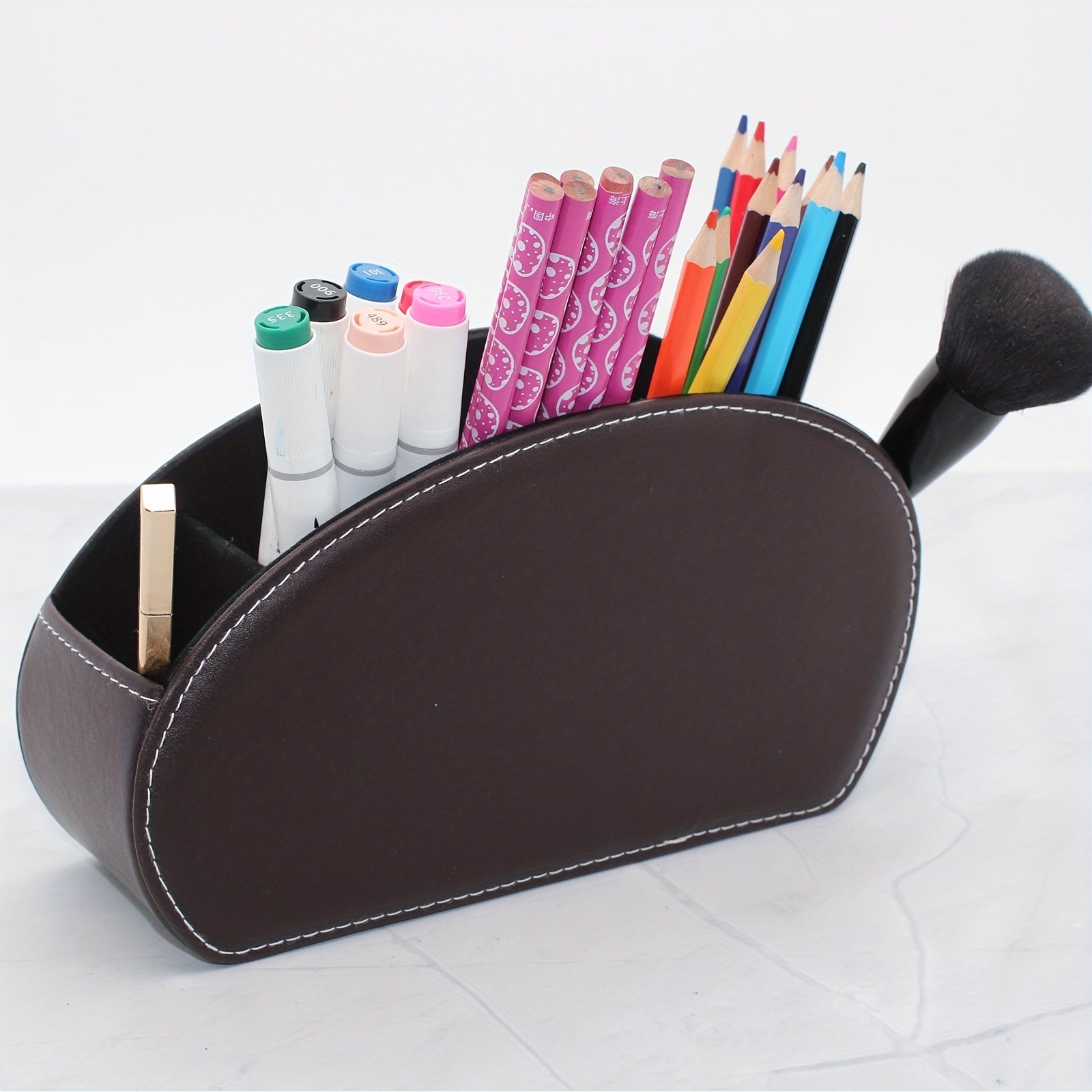 Remote Control Organizer Storage Box with 5 Compartments for Makeup Brushes Pens and Desktop Items PU Leather