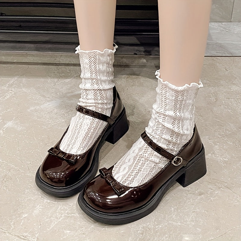 Women's Vintage Mary Jane Flats Synthetic Bow Toe Black Casual Comfort