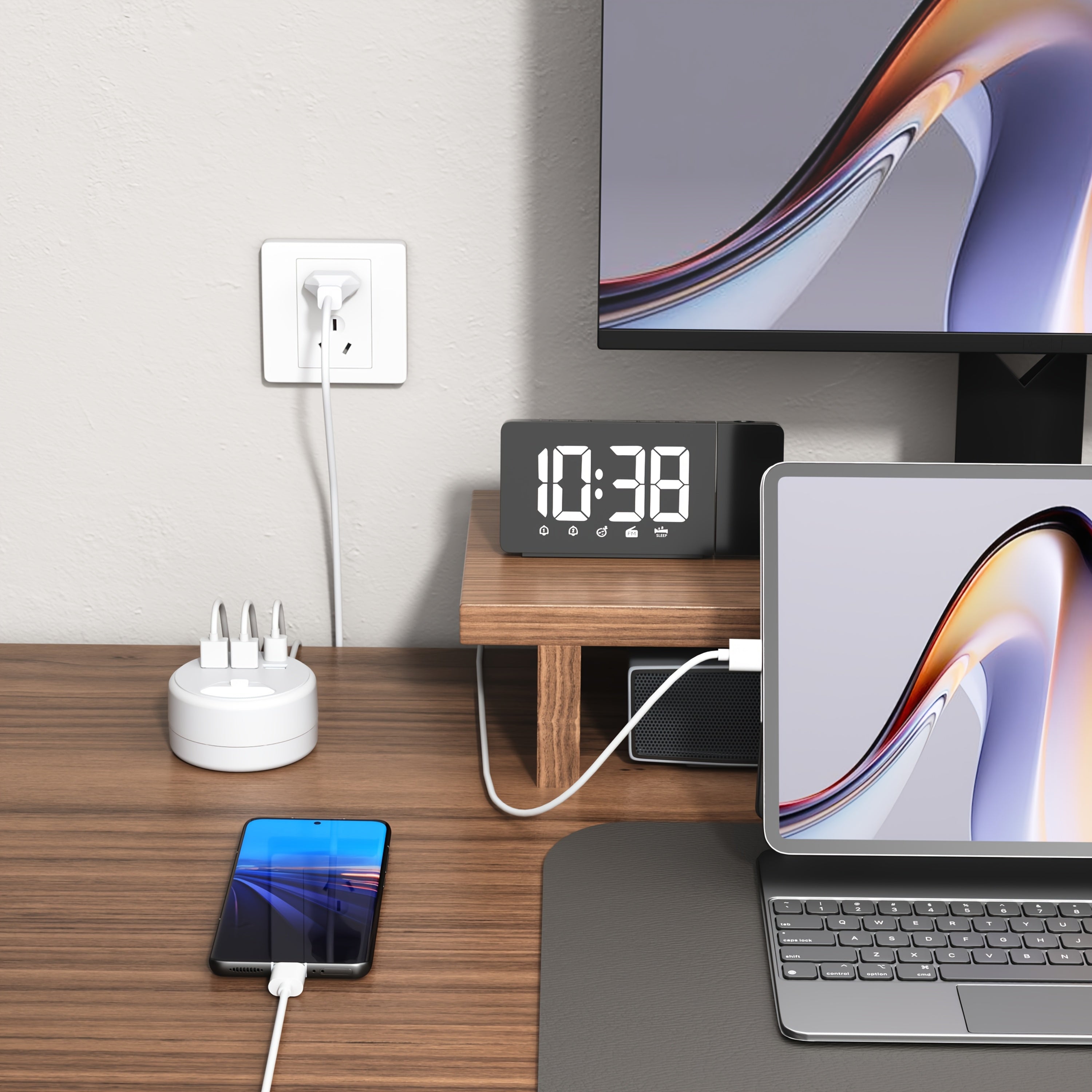 Estación de carga USB de 6 puertos con 3 puertos USB-A y 3 puertos USB-C, cable de extensión ultrafino para viajes y oficina en casa