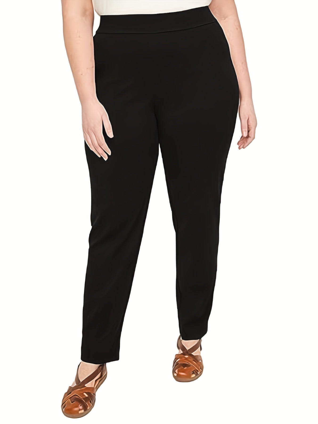 Pantalones de mujer de talla grande, elegantes, de tiro alto y pierna tapered