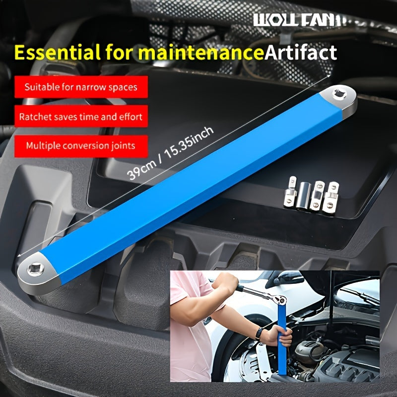 39cm Multi-Functional Extension Wrench with Ratchet Conversion and Quick Release Socket for Car Maintenance