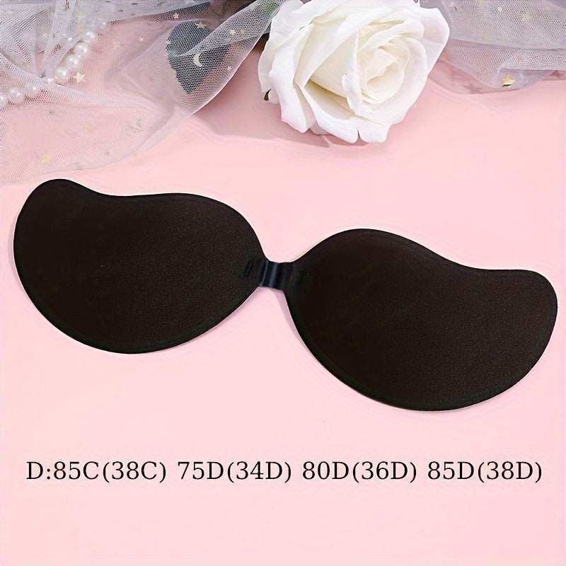 Women's Reusable Strapless Adhesive Bra Backless Stick-On Silicone Polyester Semi-Transparent Black Beige